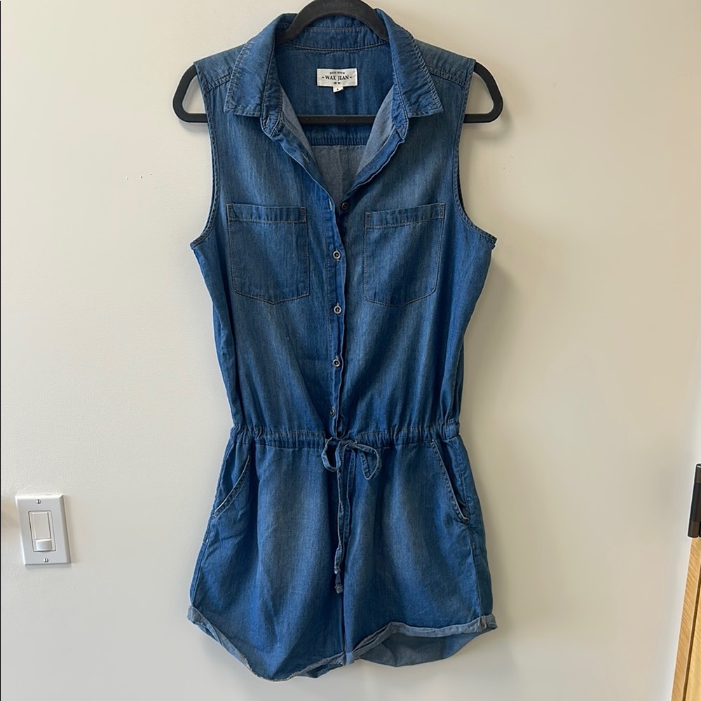 Wax Jean Sz Large Blue Chambray Romper with Elastic Waist